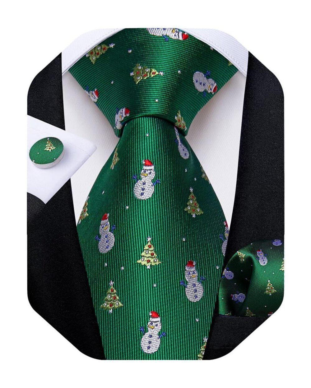 1629 Christmas Ties Xmas Holiday Necktie and Pocket Square Cufflinks Set